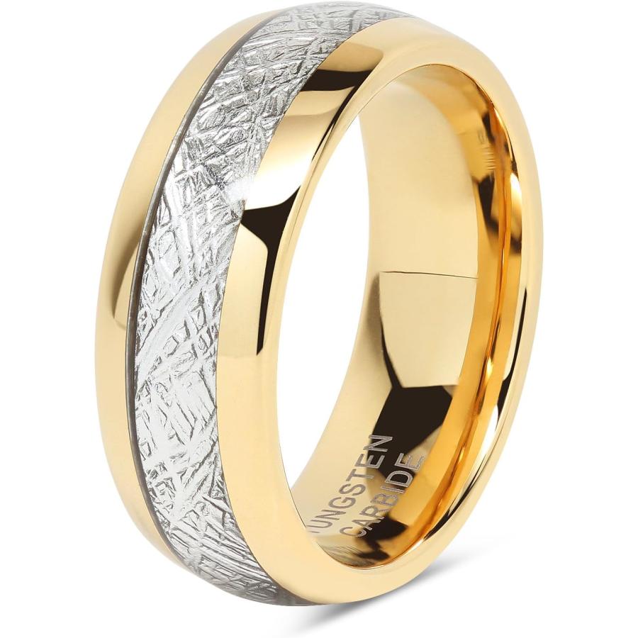 【並行輸入品】メンズ 結婚指輪 タングステンゴールドリング 快適フィット メテオライトイミテーション すべてのサイズとハーフサイズ 5 - 16の画像