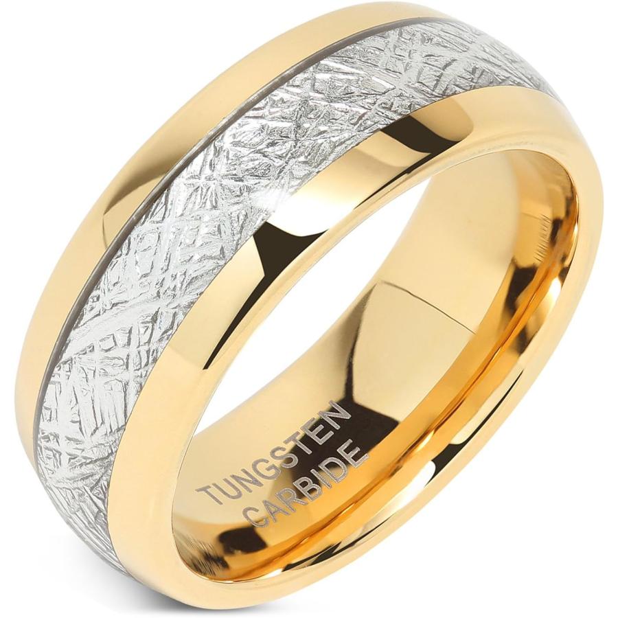 【並行輸入品】メンズ 結婚指輪 タングステンゴールドリング 快適フィット メテオライトイミテーション すべてのサイズとハーフサイズ 5 - 16