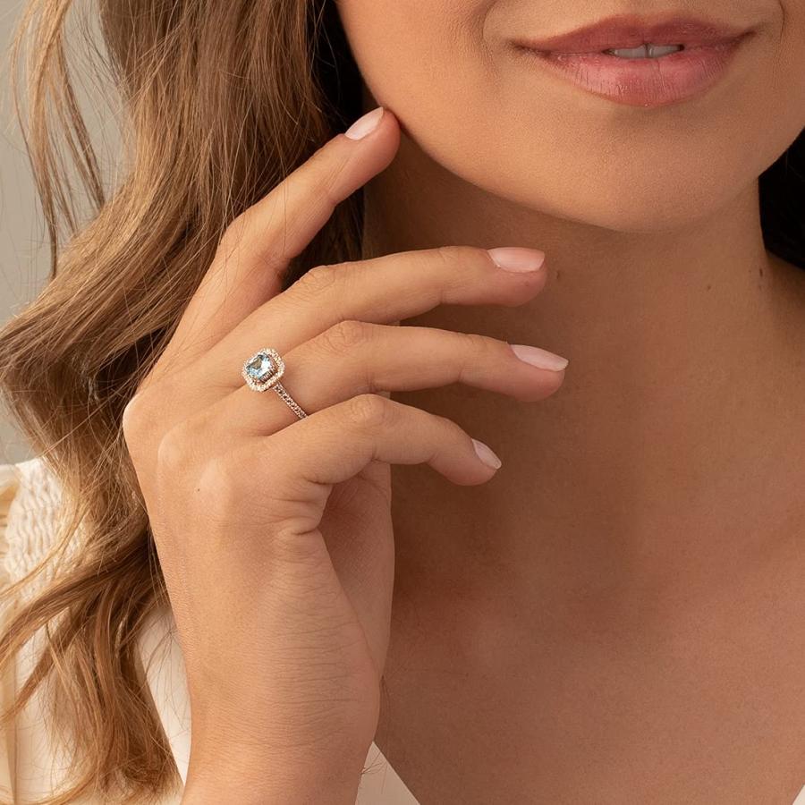 【並行輸入品】Peora アクアマリン リング 女性用 14K ホワイトゴールド ホワイトトパーズ付き 天然宝石 誕生石 合計1.13カラットの画像