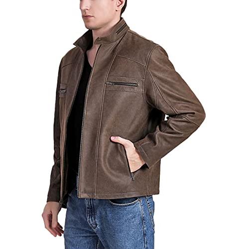 【並行輸入品】BGSD メンズ イーサンダメージ加工 ブラウンレザー オートバイジャケット US サイズ: Large カラー: ブラウン BGの画像