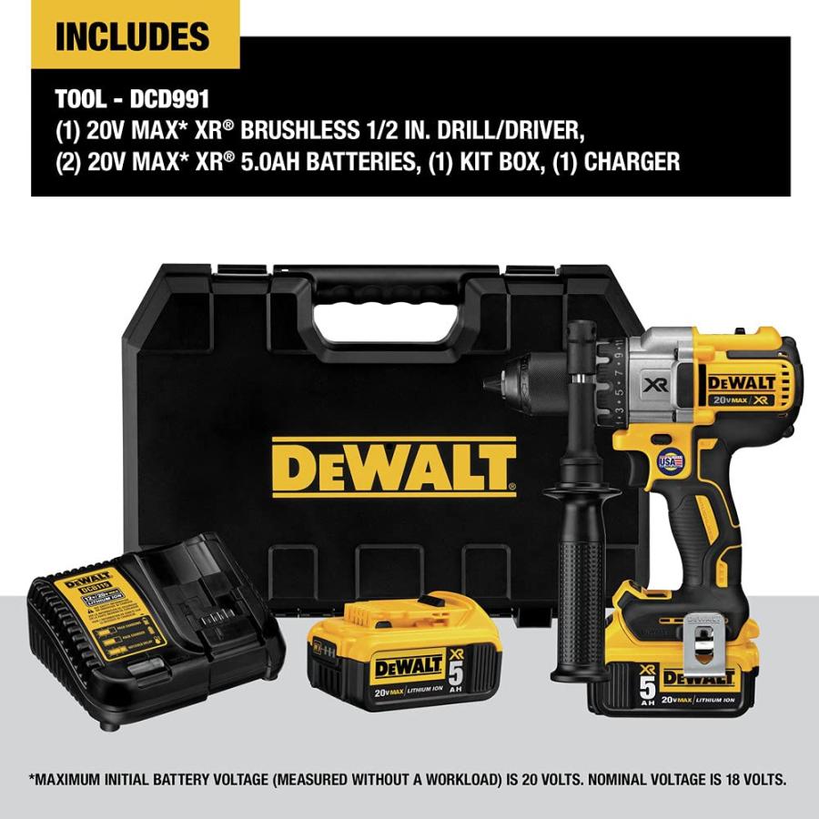 【並行輸入品】DEWALT 20V MAX XR Brushless Drill/Driver 3 Speed, Premium 5.0Ah Kの画像