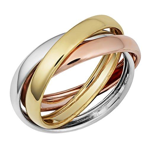 【並行輸入品】14K 3色のゴールド ハイポリッシュ仕上げ ローリングリング Kooljewelry 14k Tricolor Gold Higの画像