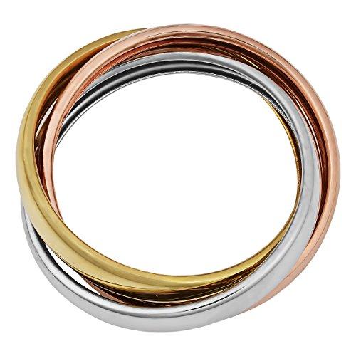 【並行輸入品】14K 3色のゴールド ハイポリッシュ仕上げ ローリングリング Kooljewelry 14k Tricolor Gold Higの画像