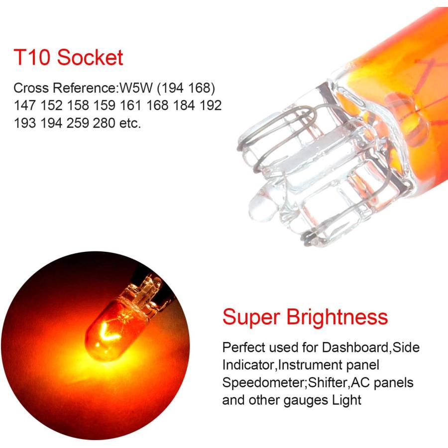 【並行輸入品】cciyu 10 Pack T10 168 194 W5W Orange/Yellow Halogen Light Bulb Instr