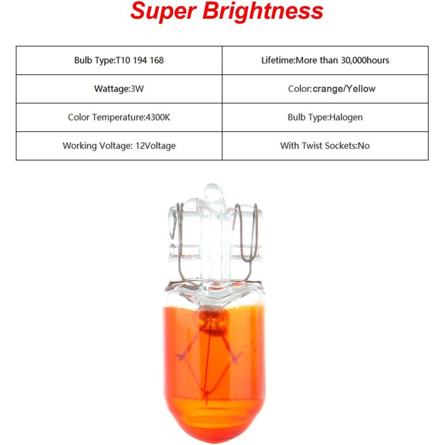 【並行輸入品】cciyu 10 Pack T10 168 194 W5W Orange/Yellow Halogen Light Bulb Instr