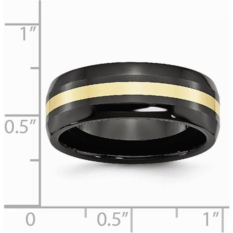【並行輸入品】メンズブラックセラミック結婚指輪8 mm with 14 Kイエローゴールドインレーの画像