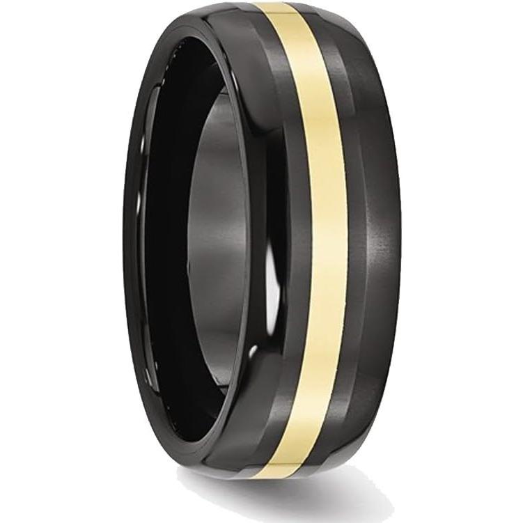 【並行輸入品】メンズブラックセラミック結婚指輪8 mm with 14 Kイエローゴールドインレーの画像