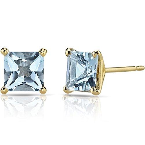 【並行輸入品】Peora アクアマリン スタッドピアス レディース 14K イエローゴールド クラシック ソリティア プリンセスカット 6mmの画像