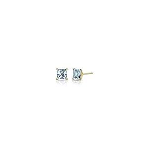 【並行輸入品】Peora アクアマリン スタッドピアス レディース 14K イエローゴールド クラシック ソリティア プリンセスカット 6mmの画像