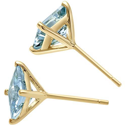 【並行輸入品】Peora アクアマリン スタッドピアス レディース 14K イエローゴールド クラシック ソリティア プリンセスカット 6mmの画像