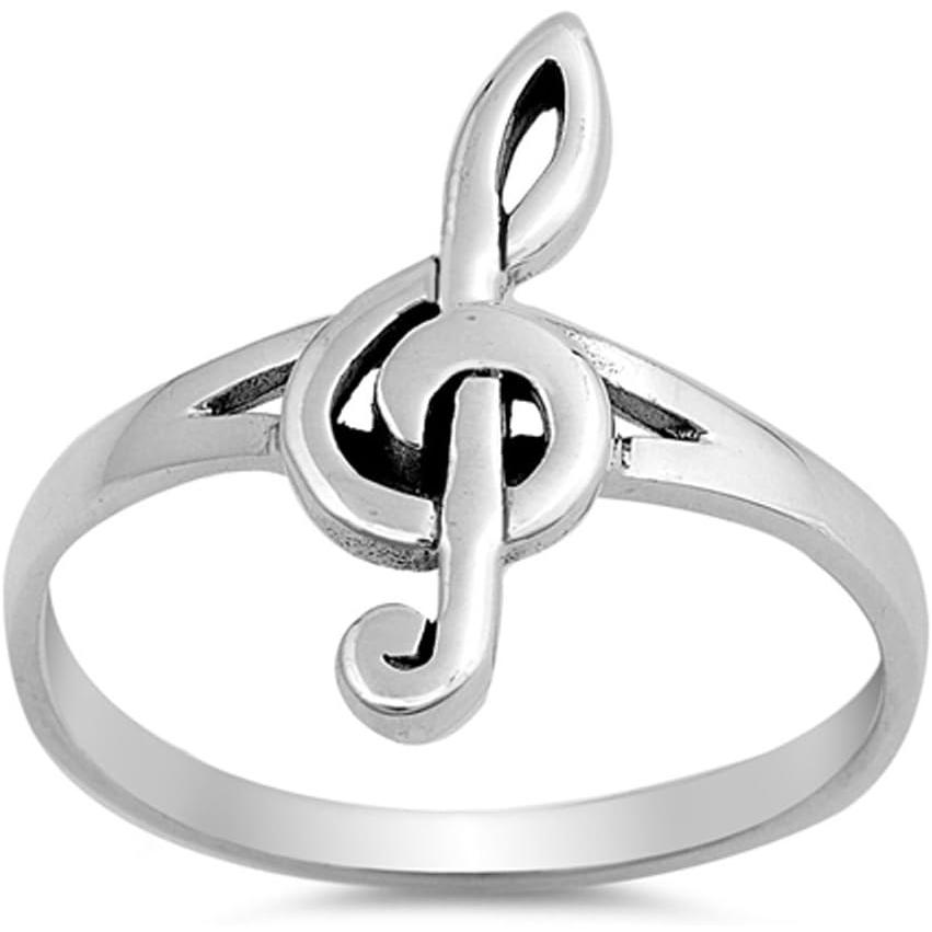 【並行輸入品】いぶし仕上げ音楽NOTEリング新しい925スターリングシルバート音記号バンドサイズ4   10
