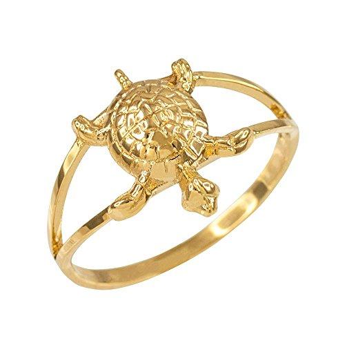 【並行輸入品】上品な14?KイエローゴールドLucky Turtleチャームリング Dainty 14k Yellow Gold Lucky Tの画像