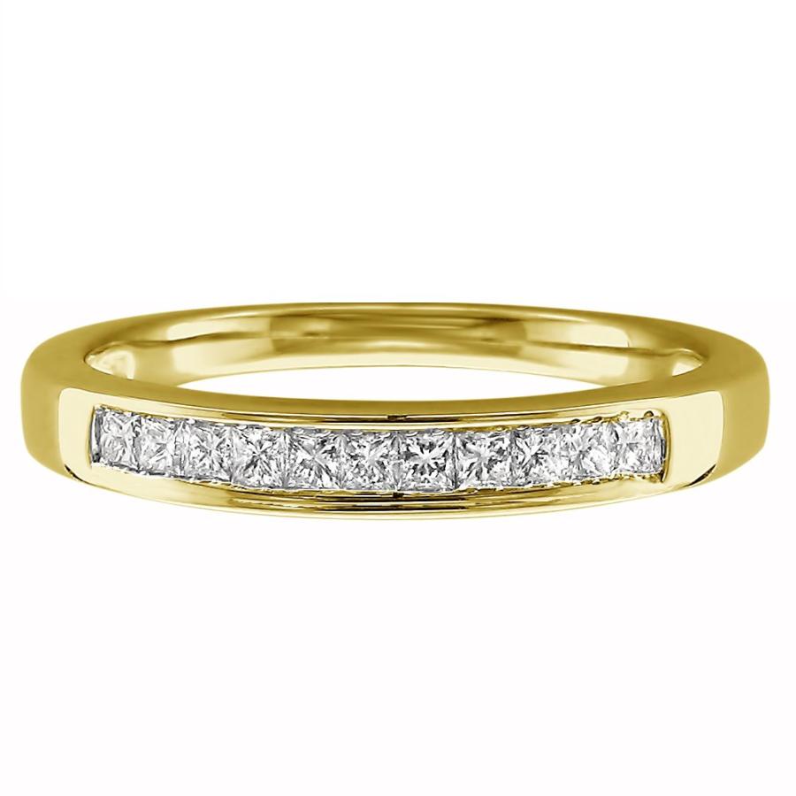 【並行輸入品】14K イエローゴールド プリンセスカット ダイヤモンド 11ストーン ブライダル ウェディングバンドリング (1/4 cttw、の画像
