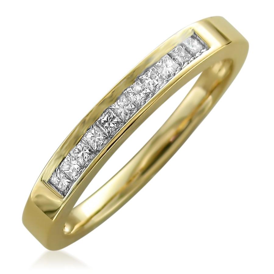 【並行輸入品】14K イエローゴールド プリンセスカット ダイヤモンド 11ストーン ブライダル ウェディングバンドリング (1/4 cttw、の画像