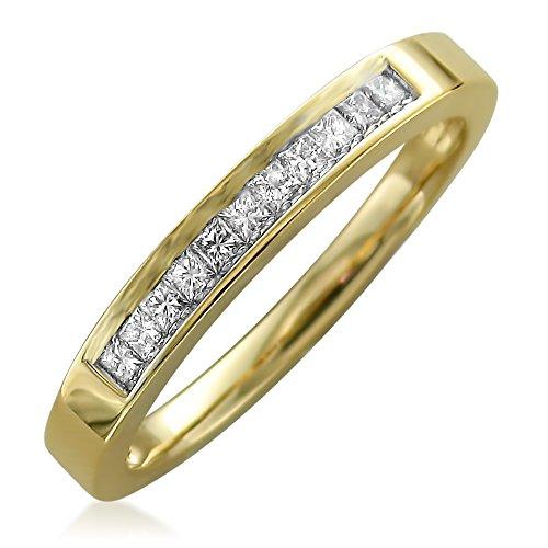 【並行輸入品】14K イエローゴールド プリンセスカット ダイヤモンド 11ストーン ブライダル ウェディングバンドリング (1/4 cttw、の画像