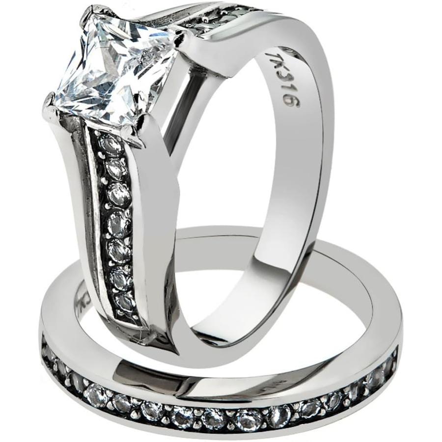 【並行輸入品】彼彼女ステンレススチール2.10 CT CZブライダルリングセット&メンズジルコニアウェディングバンド　