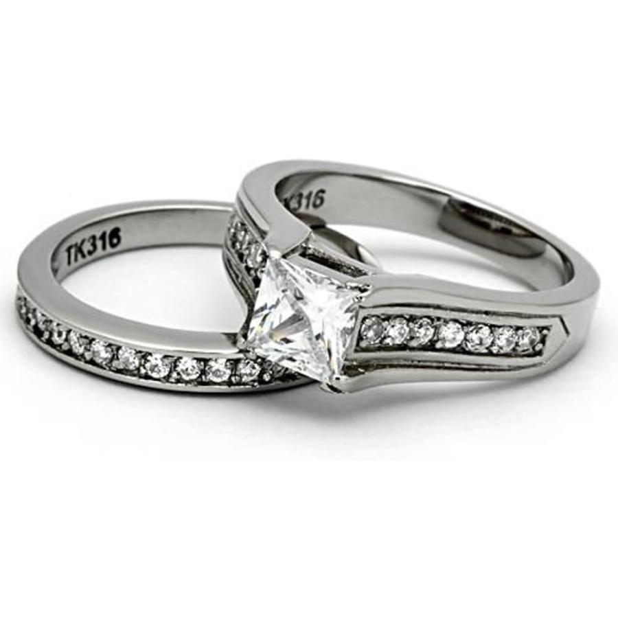 【並行輸入品】彼彼女ステンレススチール2.10 CT CZブライダルリングセット&メンズジルコニアウェディングバンド　