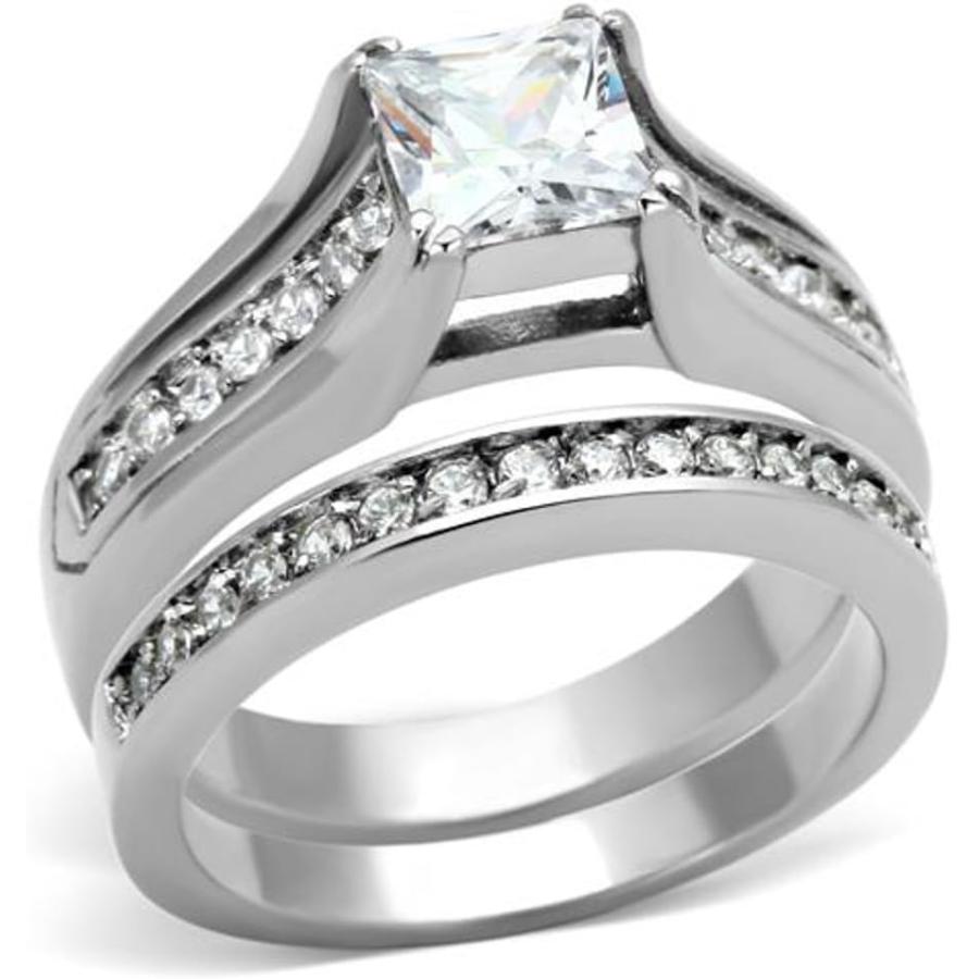【並行輸入品】彼彼女ステンレススチール2.10 CT CZブライダルリングセット&メンズジルコニアウェディングバンド　