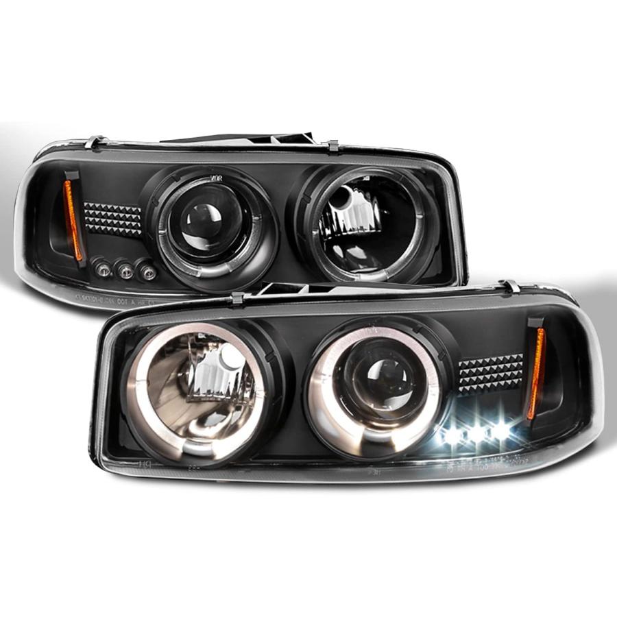 【並行輸入品】GMC Sierra Yukon DenaliピックアップブラックヘイローリングLEDプロジェクター交換用ヘッドライト左右ランプ　_1