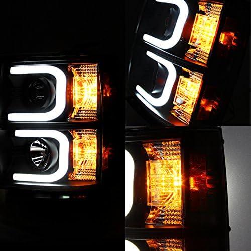 【並行輸入品】シボレーシルバラード用ブラックベゼル LED デイライトライトチューブ ハローデザイン プロジェクター ヘッドライト フロントランプの画像