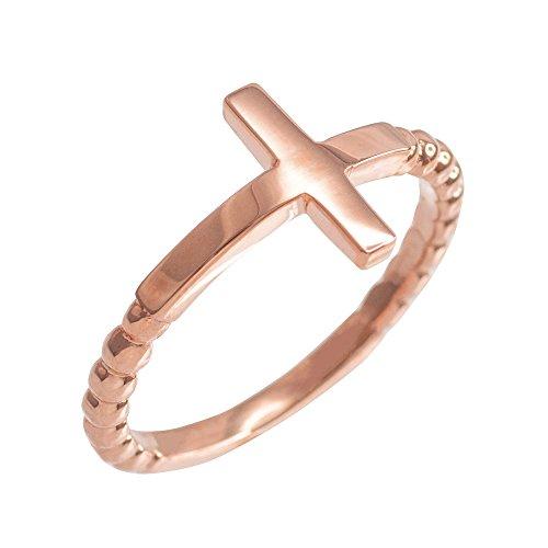 【並行輸入品】14?KローズゴールドビーズバンドSideways Cross Ring 14k Rose Gold Beaded Band Siの画像