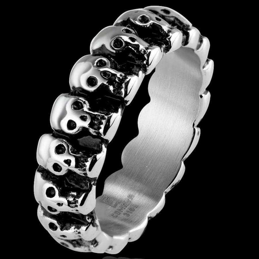 【並行輸入品】6mm ステンレススチール ゴシック スカル バイカーリング　