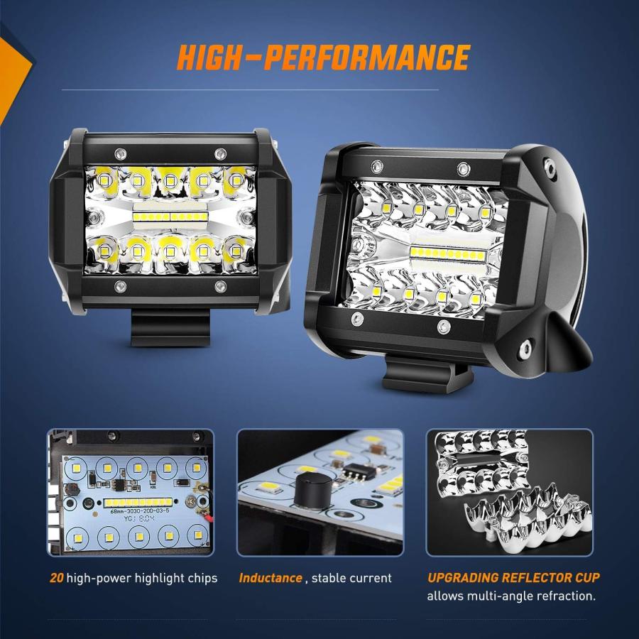 【並行輸入品】Nilight 4PCS LED Pods 4Inch 60W Triple Row Flood Spot Combo 6000LM Lの画像