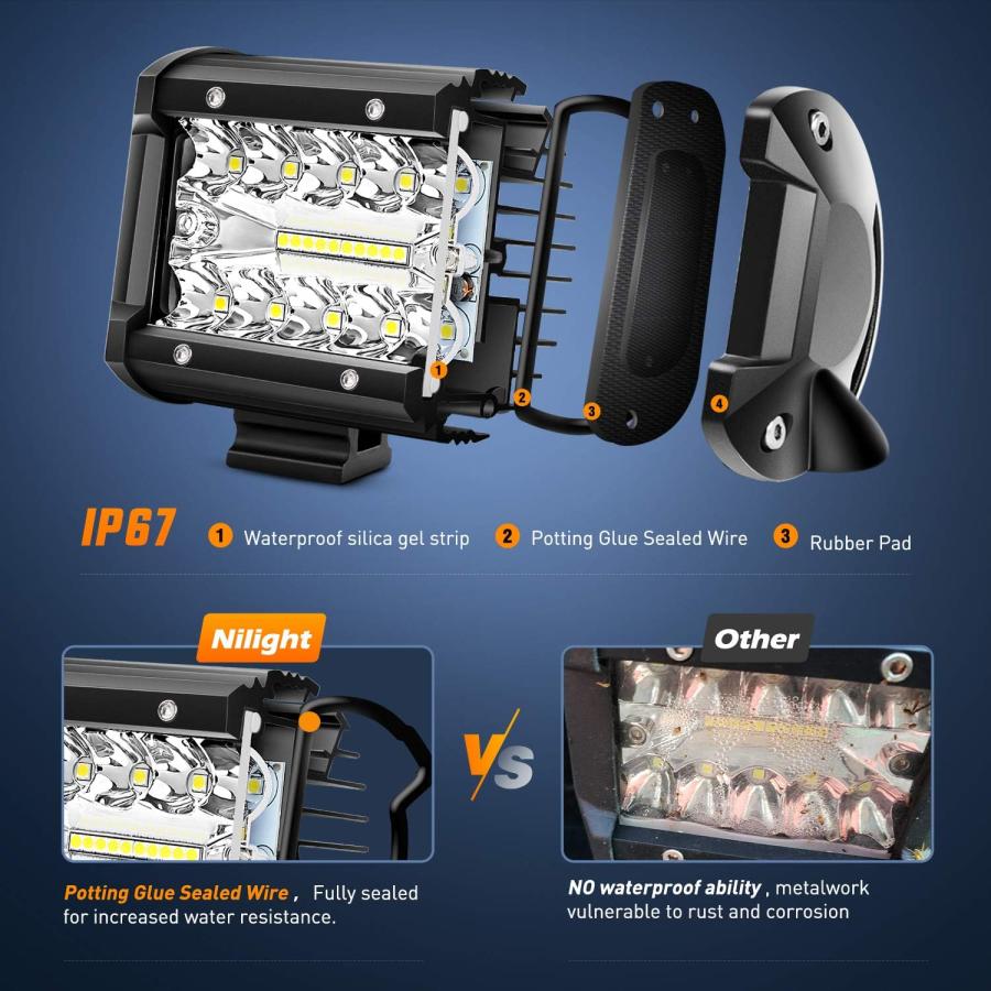 【並行輸入品】Nilight 4PCS LED Pods 4Inch 60W Triple Row Flood Spot Combo 6000LM Lの画像