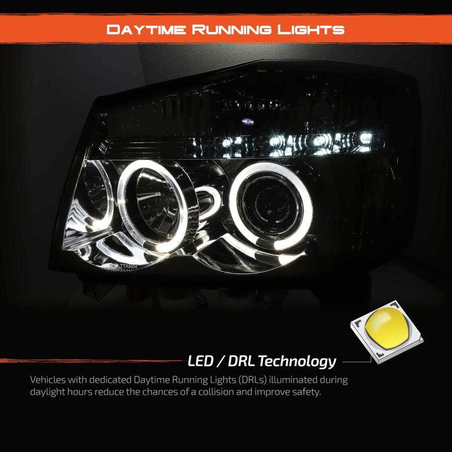 【並行輸入品】AKKON - 日産タイタン アルマンダ スモークスモーク デュアルヘイロー プロジェクター LEDヘッドライト フロントランプ 交換用の画像