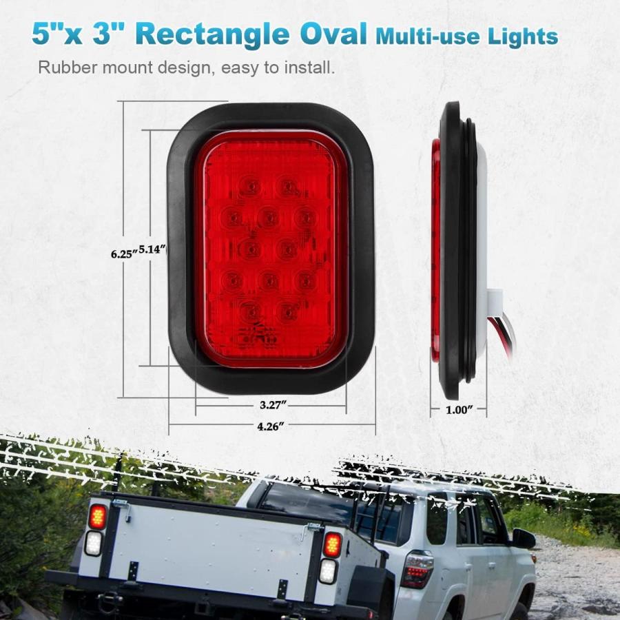 【並行輸入品】Partsam 5x3 LEDテールライト 12 LED 長方形 トラック トレーラー ストップターン テールライト レッド 5インチx