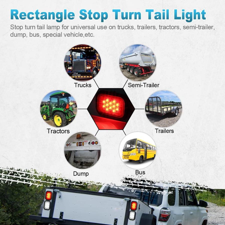 【並行輸入品】Partsam 5x3 LEDテールライト 12 LED 長方形 トラック トレーラー ストップターン テールライト レッド 5インチx
