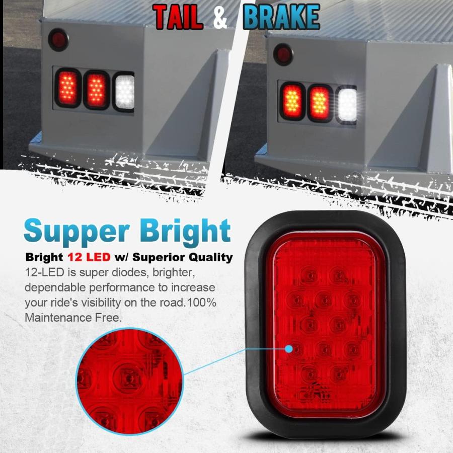 【並行輸入品】Partsam 5x3 LEDテールライト 12 LED 長方形 トラック トレーラー ストップターン テールライト レッド 5インチx