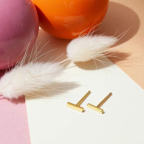 【並行輸入品】PAVOI 14Kゴールドメッキ ミニバー スタッドピアス イエロー， スターリングシルバー， バー PAVOI Womens_7