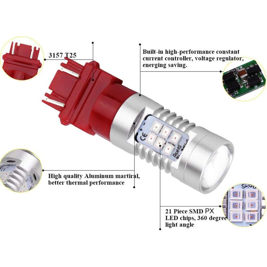 【並行輸入品】JDM ASTAR 非常に明るいPX チップ 3057 3157 4057 4157 レッドブレーキLED電球の画像