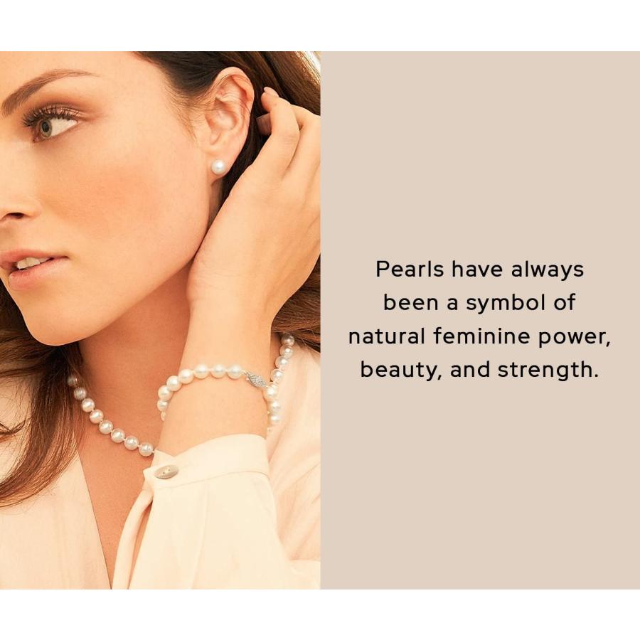 【並行輸入品】The Pearl Source レディーズ 淡水養殖真珠のネックレス、ブレスレット＆ピアスセット 白金 6.5 7.0mm Thの画像