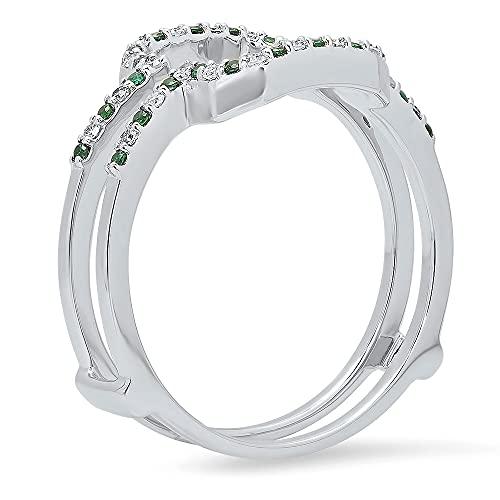 【並行輸入品】10?KゴールドラウンドTsavorite &ホワイトダイヤモンドウェディングバンドエンハンサーガードダブルリング (USAリングの画像