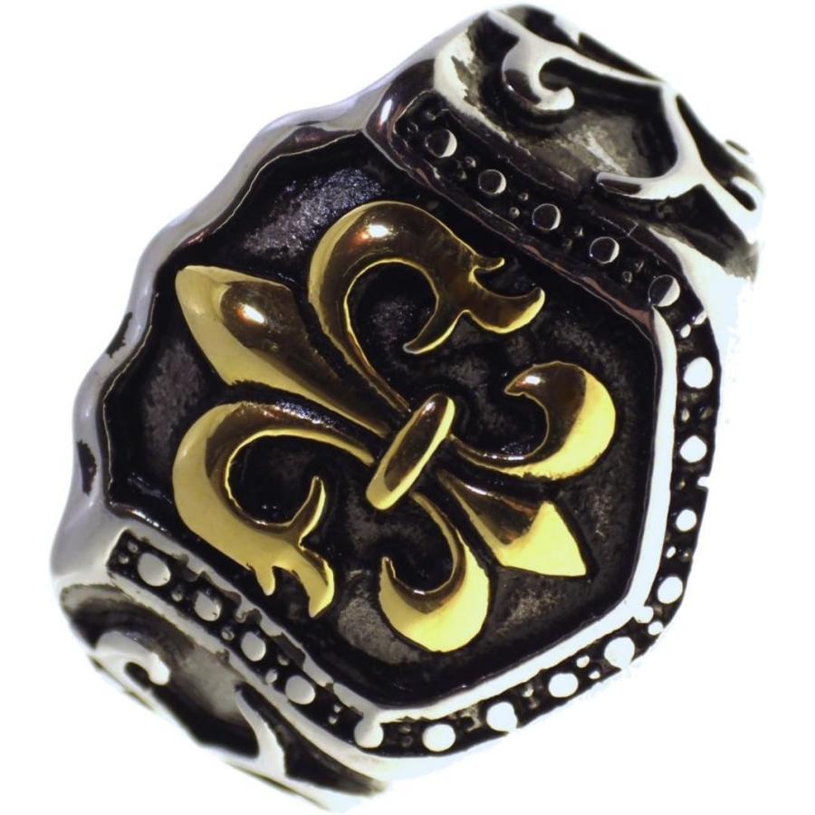 【並行輸入品】ファンタジーForgeジュエリーメンズステンレススチールFleur De Lisシールドリングシルバーゴールドトーンバンドサイズ9_1