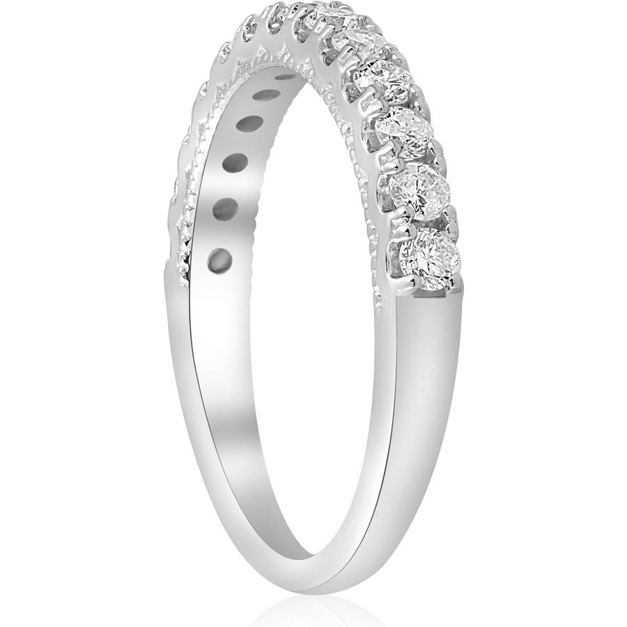 【並行輸入品】1 / 2ct Uプロングダイヤモンドミルグレインウェディングリング14 Kホワイトゴールドの画像
