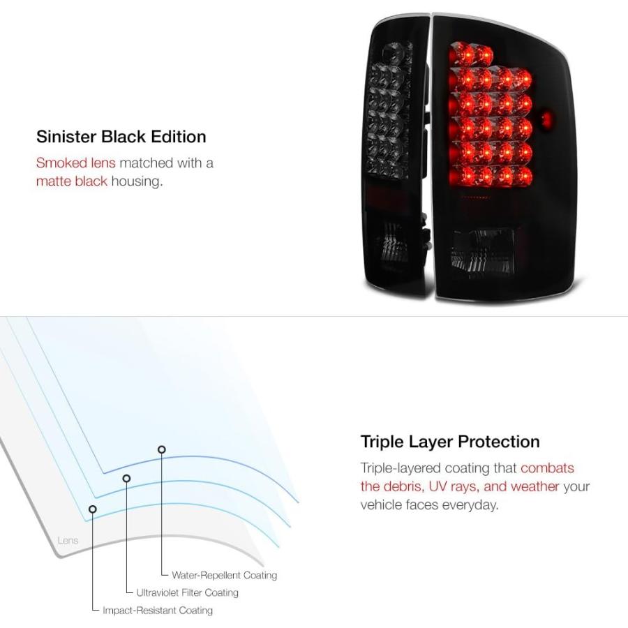 【並行輸入品】VIPMOTOZ ブラック スモーク プレミアム LED テールライト ハウジング ランプ アセンブリ 2002-2006 Dodge_4