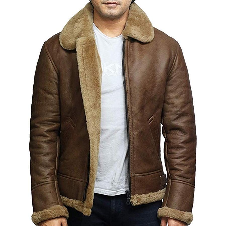 【並行輸入品】BRANDSLOCK メンズ 純正 ムートンシープスキン レザー ボンバー フライングパイロットジャケット US サイズ: Larの画像