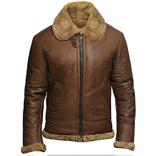【並行輸入品】BRANDSLOCK メンズ 純正 ムートンシープスキン レザー ボンバー フライングパイロットジャケット US サイズ: Larの画像