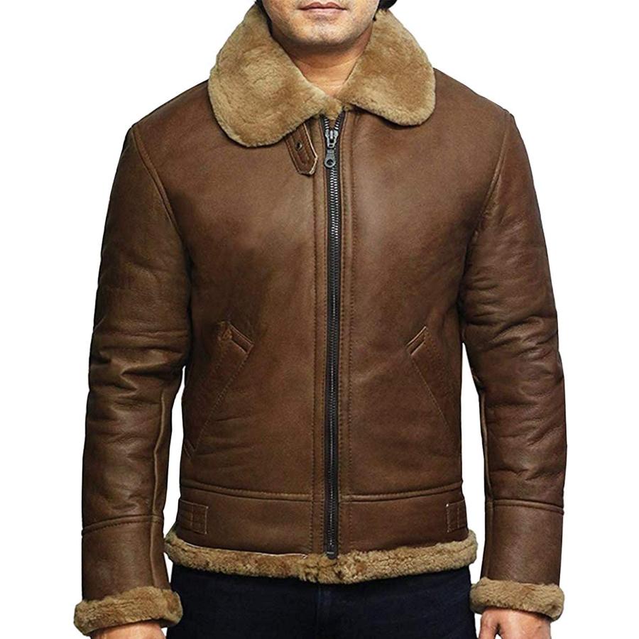 【並行輸入品】BRANDSLOCK メンズ 純正 ムートンシープスキン レザー ボンバー フライングパイロットジャケット US サイズ: Larの画像