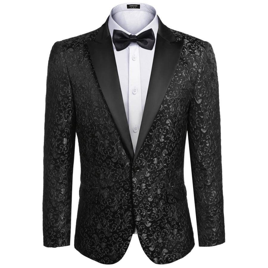 タキシードジャケット ベルベット 花柄 ゴージャス レトロ ブラック 未使用級 並行輸入品】COOFANDY メンズ 花柄パーティードレススーツ