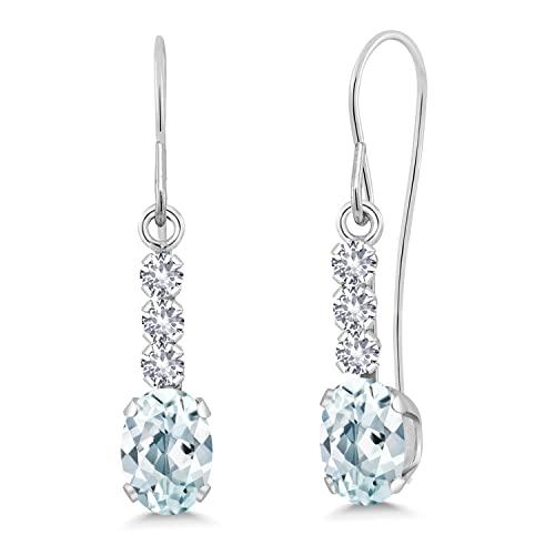 【並行輸入品】Gem Stone King 1.1カラット 天然 アクアマリン ピアス レディース シンセティック ホワイトサファイア 10金の画像