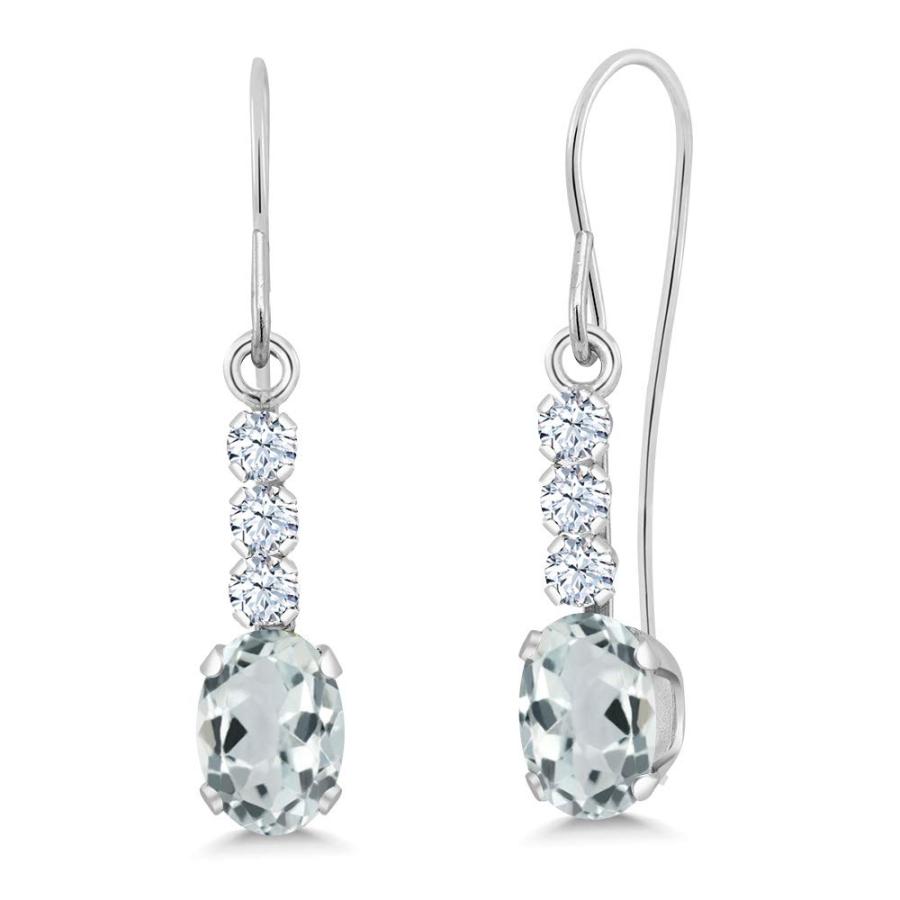 【並行輸入品】Gem Stone King 1.1カラット 天然 アクアマリン ピアス レディース シンセティック ホワイトサファイア 10金の画像