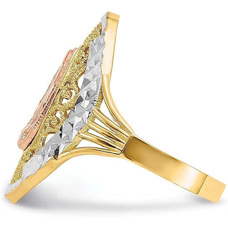 【並行輸入品】ICE CARATS 14K ツートーン ゴールド ホワイト フィリグリー グアダルーペリング 宗教的 ファインジュエリー 女性へのギフの画像