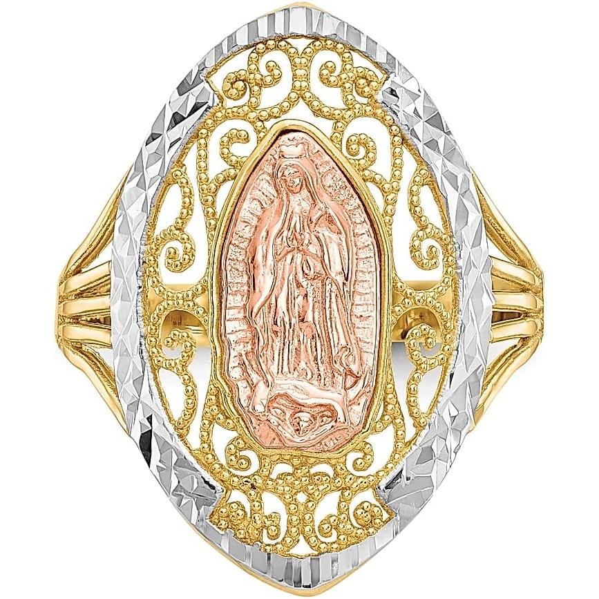 【並行輸入品】ICE CARATS 14K ツートーン ゴールド ホワイト フィリグリー グアダルーペリング 宗教的 ファインジュエリー 女性へのギフの画像