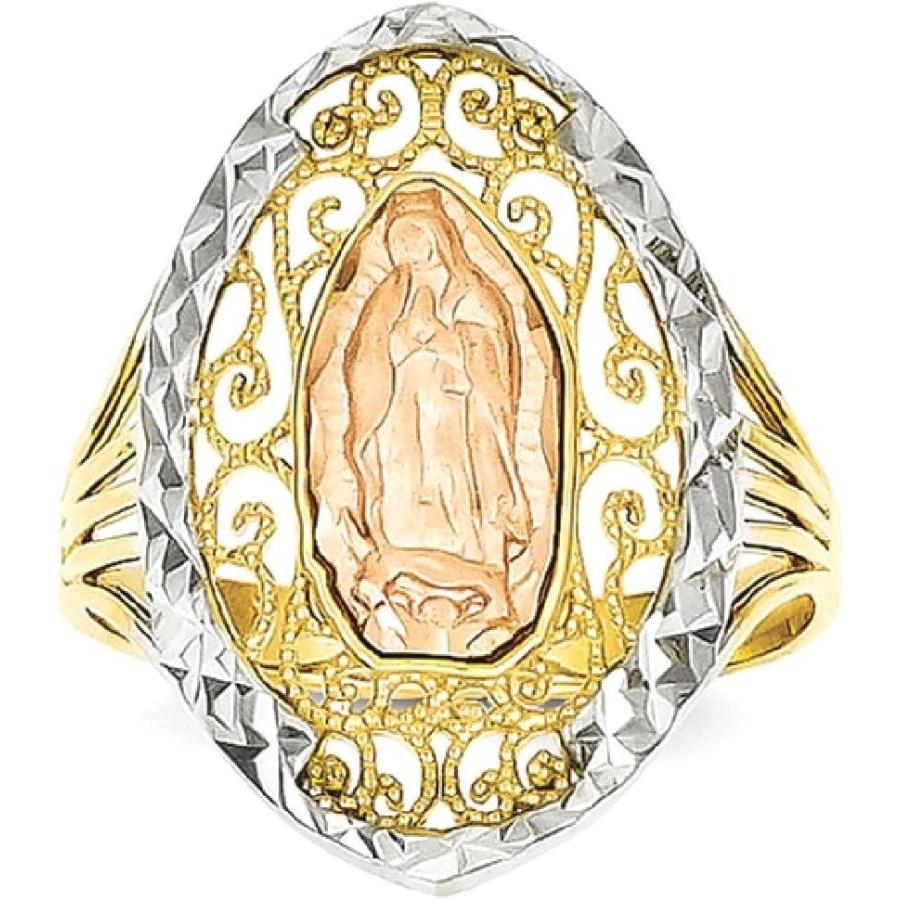 【並行輸入品】ICE CARATS 14K ツートーン ゴールド ホワイト フィリグリー グアダルーペリング 宗教的 ファインジュエリー 女性へのギフの画像