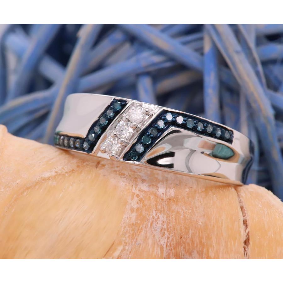 【並行輸入品】1 / 5 ctスターリングシルバーラウンドカットブルー&ホワイトダイヤモンドメンズ結婚記念バンド (USA リングサイズ)の画像
