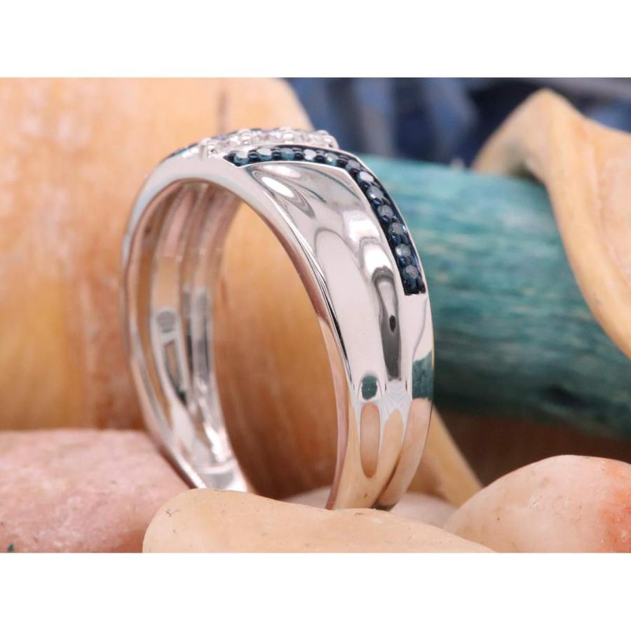 【並行輸入品】1 / 5 ctスターリングシルバーラウンドカットブルー&ホワイトダイヤモンドメンズ結婚記念バンド (USA リングサイズ)の画像